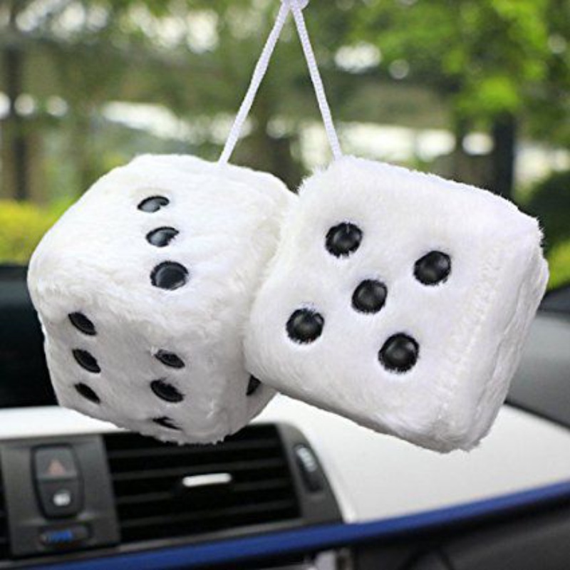 2 Premium Large Fuzzy Plush Red Rearview Mirror Hang Dice for CarTruck